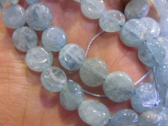 High Quality 2strands 8-16mm Genuine Aquamarine Beryl oval egg Round coin Disc blue Jewelry Bead