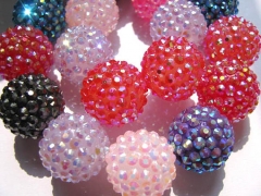 100pcs 12-20mm resin rhinestone beads ball basketball waves spacer round assortment Shambhala beads