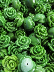 half drilled--100pcs  10-16mm turquoise bead-- resin plastic rose florial petal carved lime green jewelry