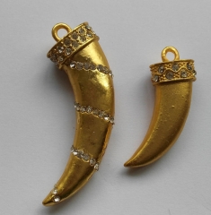 Micro Pave Crystal Horn Pendant  Bead spikes Sharp silver gold hematite gunmetal