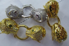24K gold jewelry clasp & Hooks Micro Pave set cubic zirconia ,Leopard Head Beads link connector