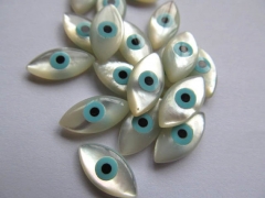 SALE--25pcs 7x14mm Top Quality Genuine MOP Shell mother of pearl Evil Eyes Marquise Blue White Cabochons beads