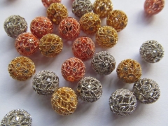 8-14mm Mixed Micro Pave set cubic zirconia beads round ball carved silver gold 12pcs