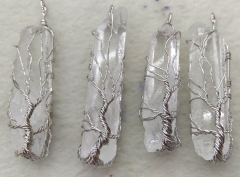 Natural Clear white Quartz Tree of Life Necklace / crystal Pendant stearling silver Wire Wrap Quartz / Raw