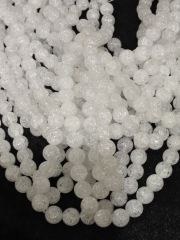 AAA grade --Full strand 16&quot; natural clear white quartz rock crystal Cracked round ball loose beads 4-12mm