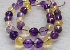 6-12mm Ametrine Quartz Amethyst-Yellow Gold quartz Rock crystal -amethyst round faceted loose beads for bracelet -necklace 16&quot;