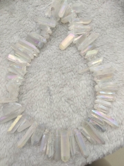20-40mm Natural Crystal Point Beads Clear Transparent Stick Beads Raw Long Teeth Beads 16inch