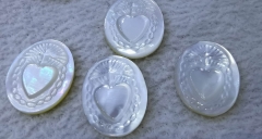 6pcs Genuine Pearl Shell cameo bead, vintage Japan, white handcarved flat oval egg 15x22mm heart carved cabochon