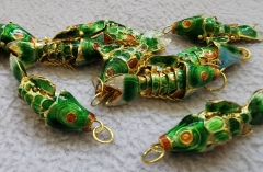 6PCS Handmade Cloisonne articulated fish Animal  Gold Brass pendants-Earrings 25mm-90mm(4") DIY large focal