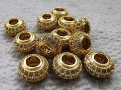 Large Hole--10pcs 24k gold Plated Pave CZ micro heishi  Rondelle 8mm 10mm 12mm