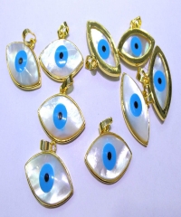Natura Shell Oval Blue Turkish Evil Eye Marquise Gold ring Pendants For Jewelry Making -pendant-earrings-focal 1pcs