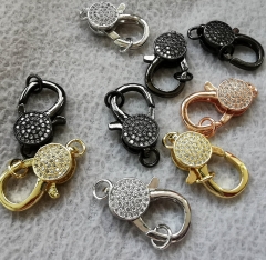 4PCS-- CZ Micro Pave oval Lobster Claw Clasp, Large Skull Pave Clasp/Pendant Connector, Cubic Zirconia Pave Clasp/Connector/Link