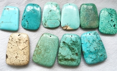 6pcs large 20-70mm Tibetan Turquoise  Blue green brown matrix Slab rectangle T charm pendant jewelry focal
