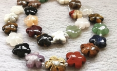 Handmade Carved Flower petal mixed stone semi precious crystal quartz bead  16mm 20mm 16inch  for necklace-bracelet-earrings jewelry making