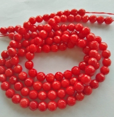 Handmade Faceted Coral jewelry  Cut Round Beads red-white-pink-oranger DIY craft 2-6mm 16inch