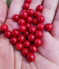 Half Drilled--24PCS Red round coral -Natural bamboo pink coral 7-8mm Round ball   For jewelry making, For earrings, For pendants,