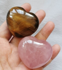 40mm  Rose Quartz Rock crystal -Tiger eye  Heart - Healing Crystal - Healing Stones - Tumbled Crystals - Puffy Heart Stone Sphere  cabochon