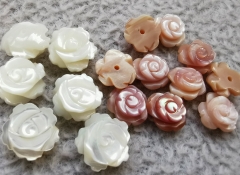 Half Drilled--20pcs pearl shell jewelry white rose flower  beads  mother of pearl - natural shell floral beads  6mm 8mm 10mm 12mm