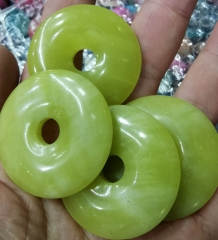 40mm 1.6" Green Chrysoprase  Hand carved Donut  gemstone Donut circle roundel round circle jewelry for pendant earrings 1pcs