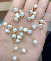10pcs  Natural Pearl connector,White Baroque pearl charm Pendant, 10*18MM, irregular pearl bezel connecor