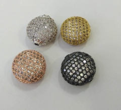4Pcs 18mm Gunmetal Black CZ Beads, *Clear* Cubic Zirconia Diamond Pave Round Beads disc coin  Round Balls